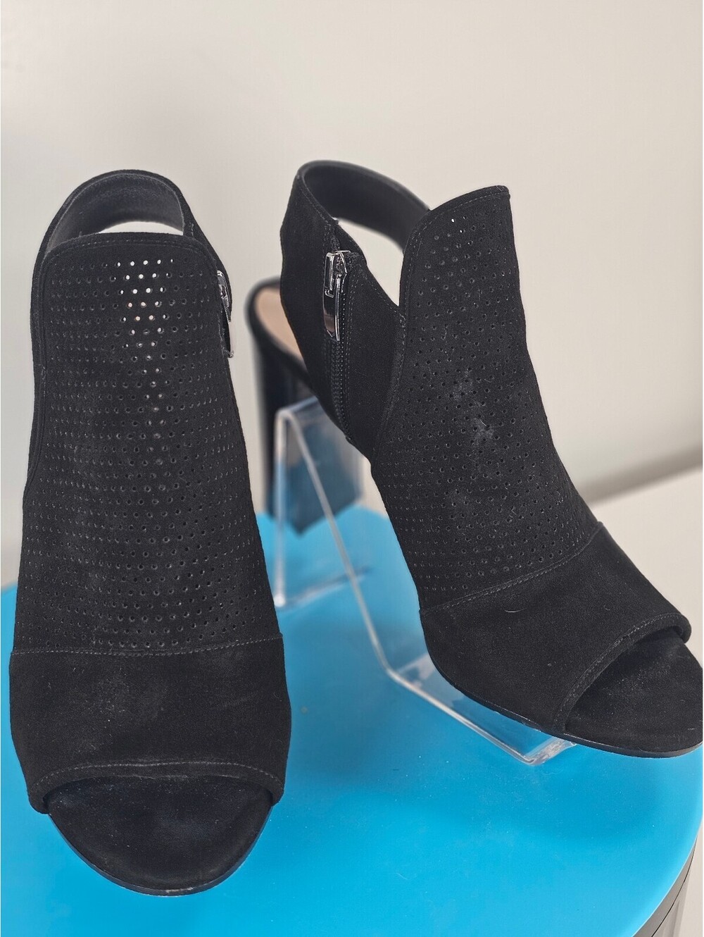 Via Spiga Black Suede Peep Toe Heeled Booties